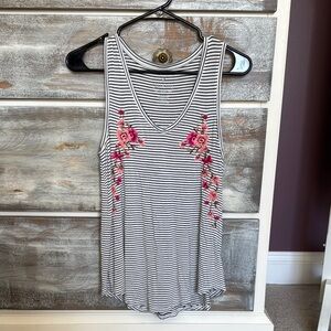 LAST CALL! Striped Floral Embroidered Soft and Sexy Tank Top